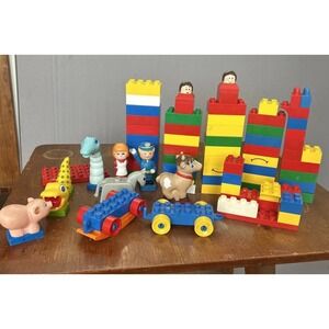 Vintage Tyco Super Blocks Duplo Mix With Tyco Characters Dino Barnyard Police